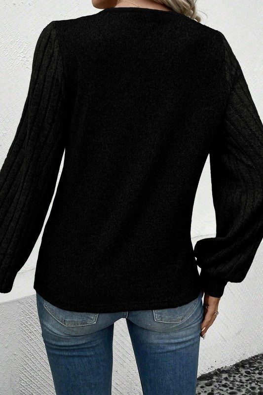 Buttoned V Neck Ribbed Puff Sleeve Top Shop Style & More | Fresh Looks, Everyday Deals & Free Shipping