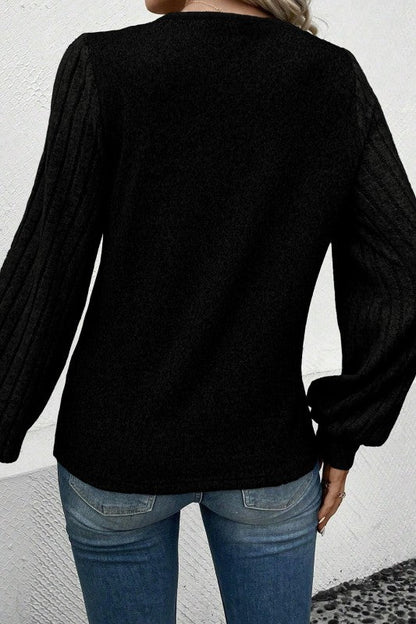 Buttoned V Neck Ribbed Puff Sleeve Top Shop Style & More | Fresh Looks, Everyday Deals & Free Shipping