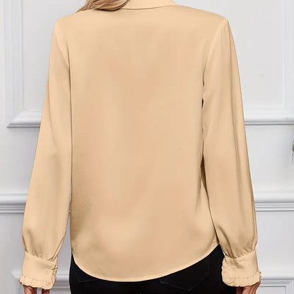 Women’s Ruffled Collared Blouse | Long Sleeve Dressy Work Top FitiqueFit