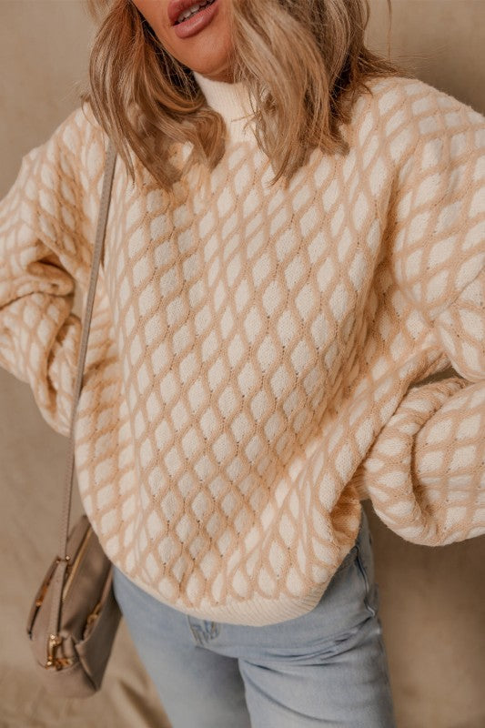 Rhombus Textured Knit Mock Neck Sweater Shop Style & More | Fresh Looks, Everyday Deals & Free Shipping