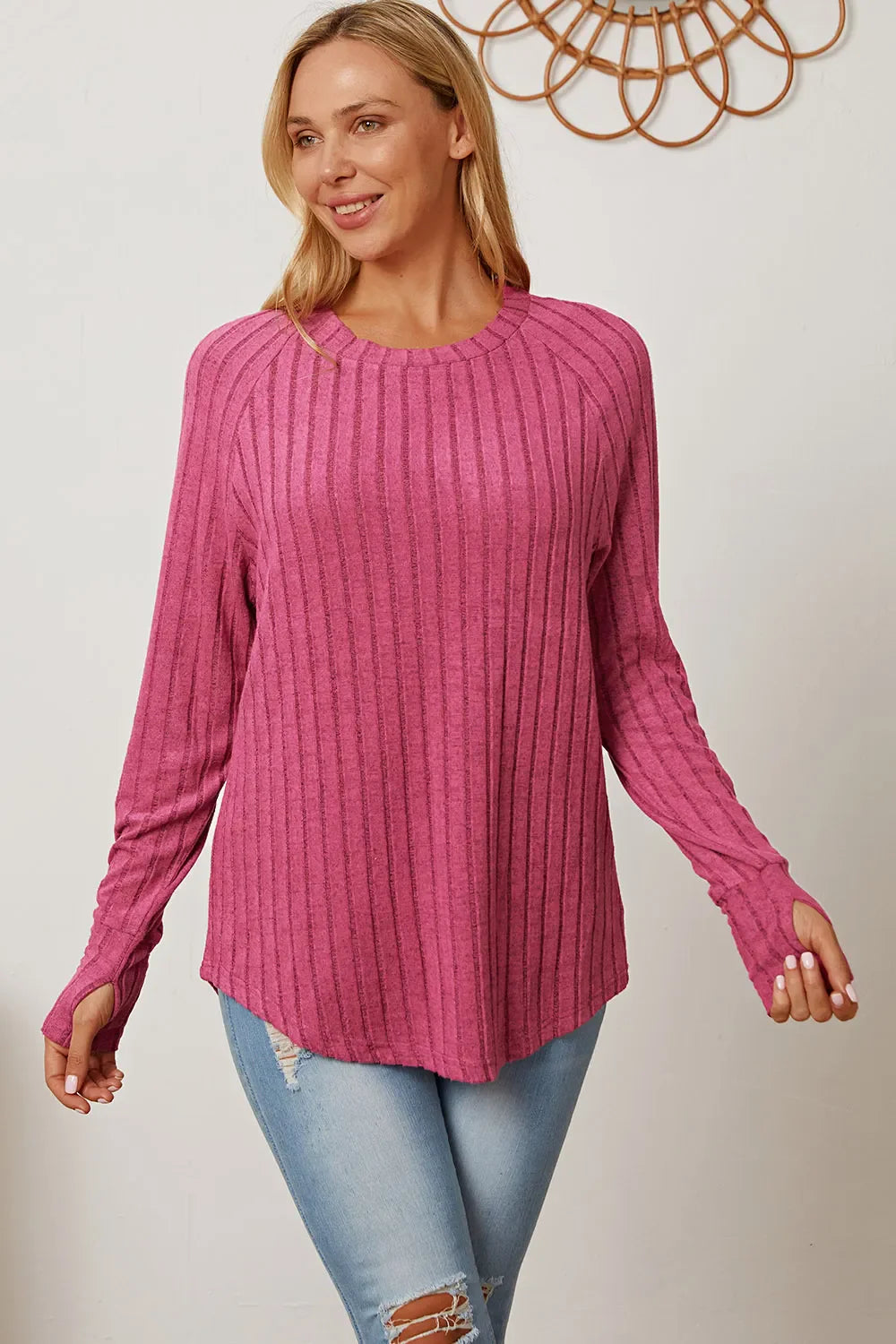 Basic Bae Full Size Ribbed Thumbhole Sleeve T-Shirt New Era Fashion LLc