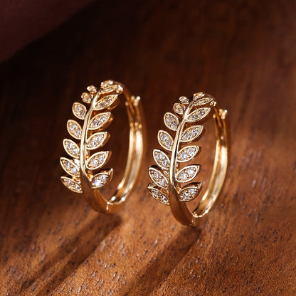 [1Pair Leaf Earrings] Zirconia Inlaid Leaf-Shaped Hoop Huggie Earrings for Women 1Pair Holiday Jewelry NovaCart