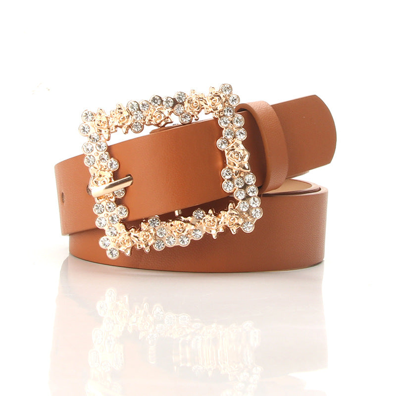 2023 Women'S Fashion Accessory, Elegant Alloy Rhinestone Pin Buckle Belt, Versatile Dress Decorative Accessory, Casual & Sporty Style, Hand Washable - Ideal for Weekend and Festive Occasions, Weekend Casual Wear|Elegant Acces NovaCart