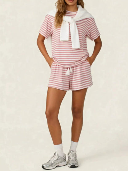 Striped Short Sleeve Tee and Drawstring Shorts Set New Era Fashion LLc
