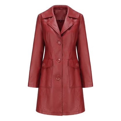 Women’s Long Leather Trench Coat – Fashion Outerwear FitiqueFit