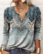 Women's Ethnic Print V-Neck Long Sleeve Loose T-Shirt FitiqueFit
