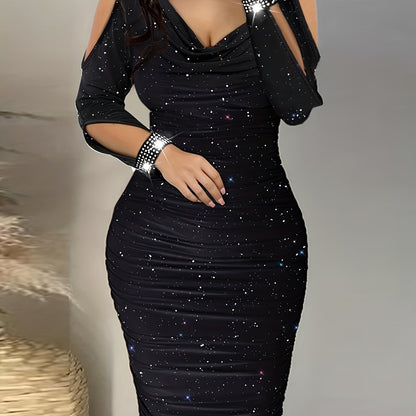 Hot-fix Rhinestone Embellished Swing Neckline Bodycon Dress NovaCart
