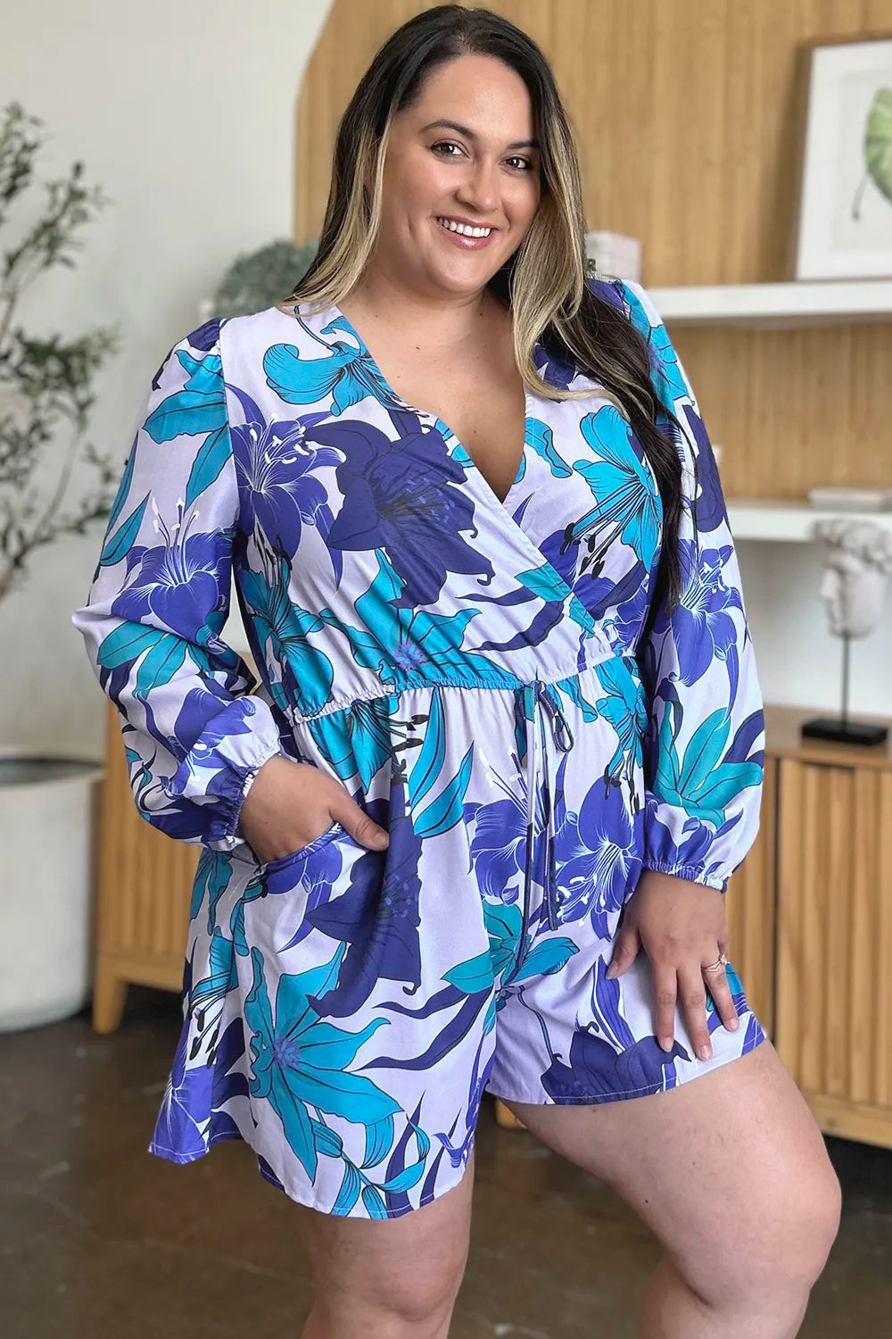 Double Take Full Size Floral Long Sleeve Romper with Pockets New Era Fashion LLc