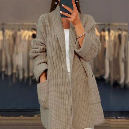 Lapel Knitted Cardigan With Pockets Fashion Casual Loose Sweater Jacket Fall Spring Women's Clothing Grayceful LLC