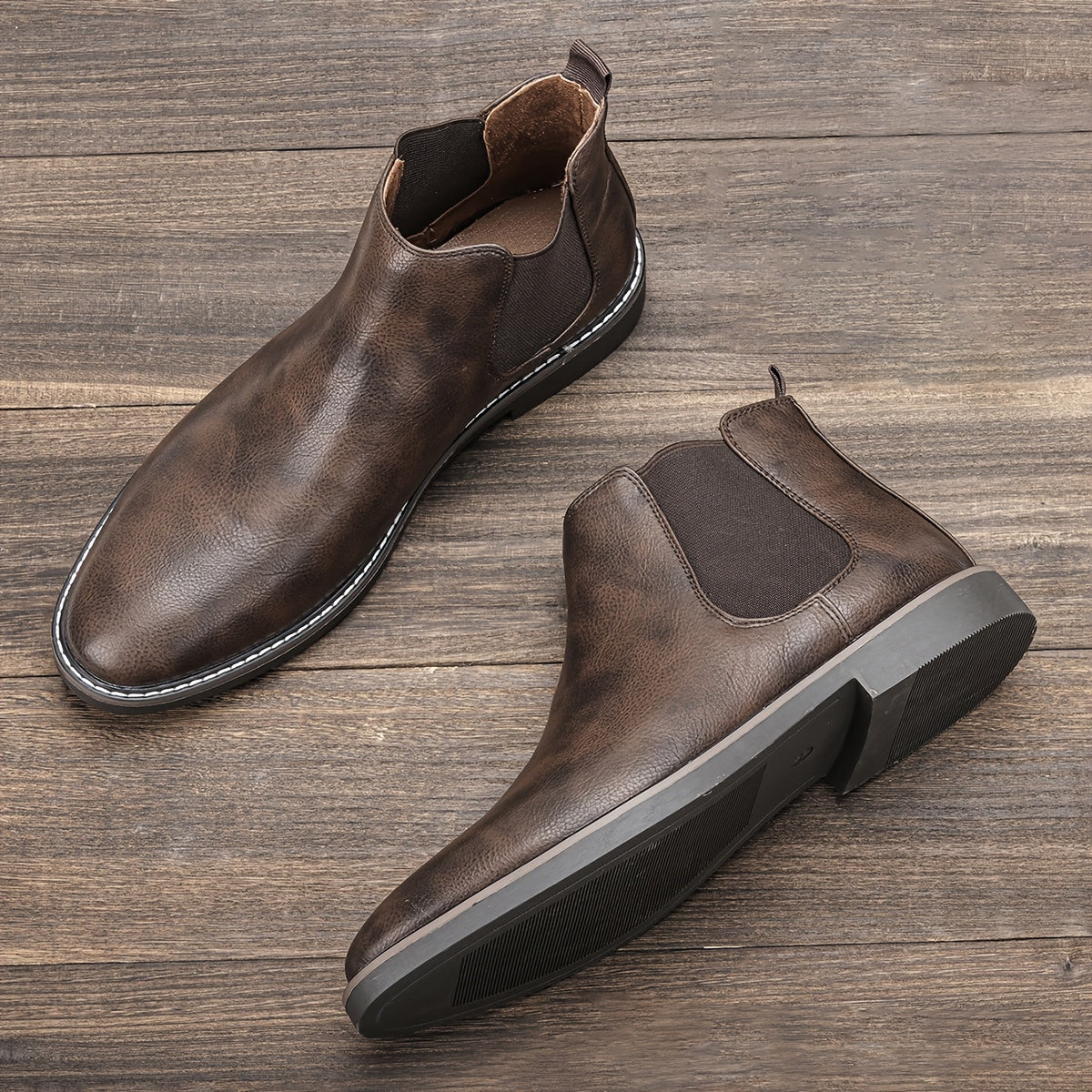 Men'S Chelsea Ankle Boots - Size 40-46, Brown Faux Cover with Black Elastic Band, Pointed Toe, TPR Sole, Ideal for Casual Wear and Vacation NovaCart