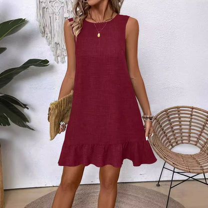 Women's Ruffle Lace-Up Mini Dress – Short Sleeve Loose Beach Dress FitiqueFit