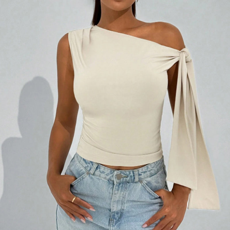 Women’s One-Shoulder Asymmetrical Tie Shoulder Top – Going Out & Party Shirt FitiqueFit