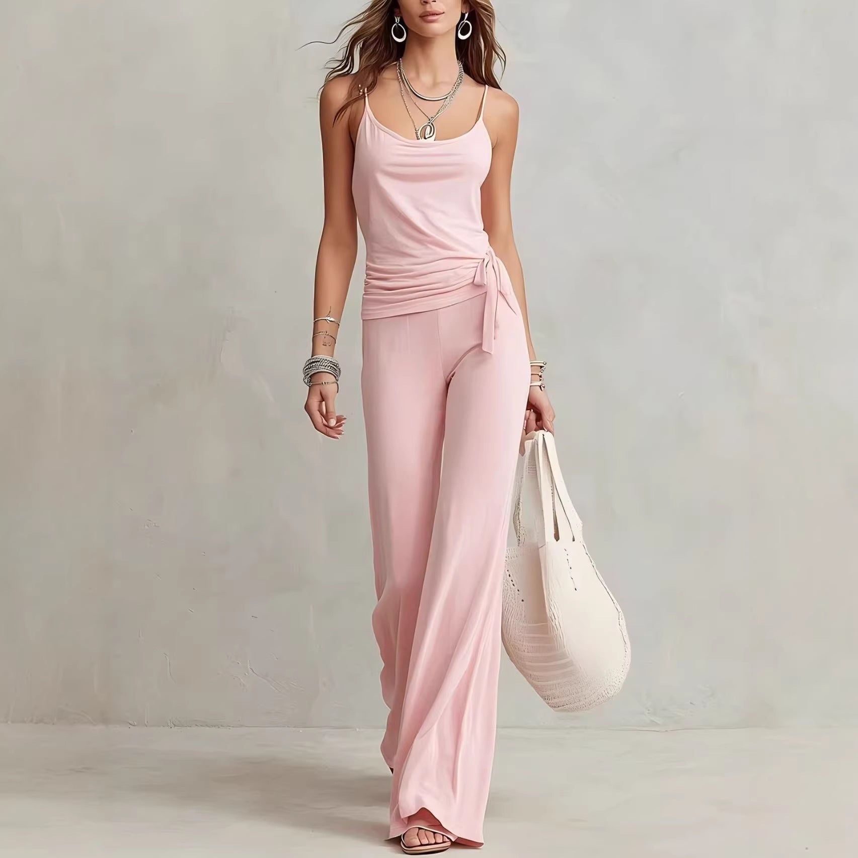 Women's Solid Color Sleeveless Top & Pants Two-Piece Set FitiqueFit