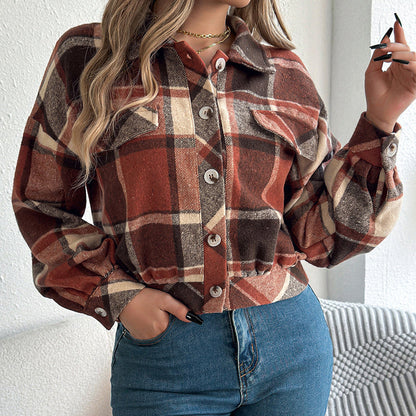 Plaid Shacket – Women’s Long-Sleeve Button-Down Shirt Jacket FitiqueFit