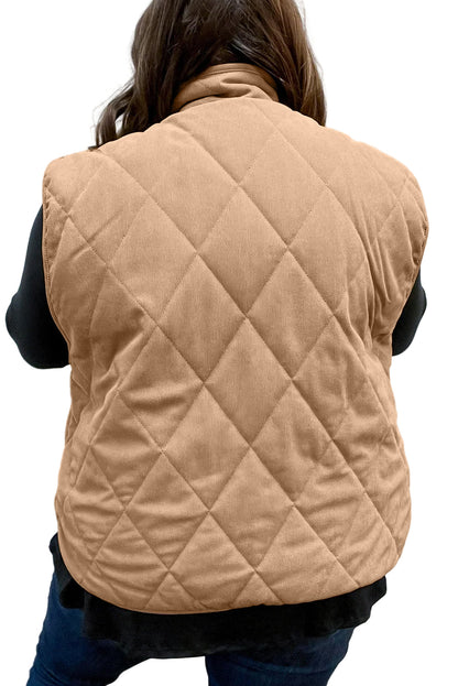 Camel Plus Size Quilted Cord Snap Button Vest Jacket Garden Naked Curves