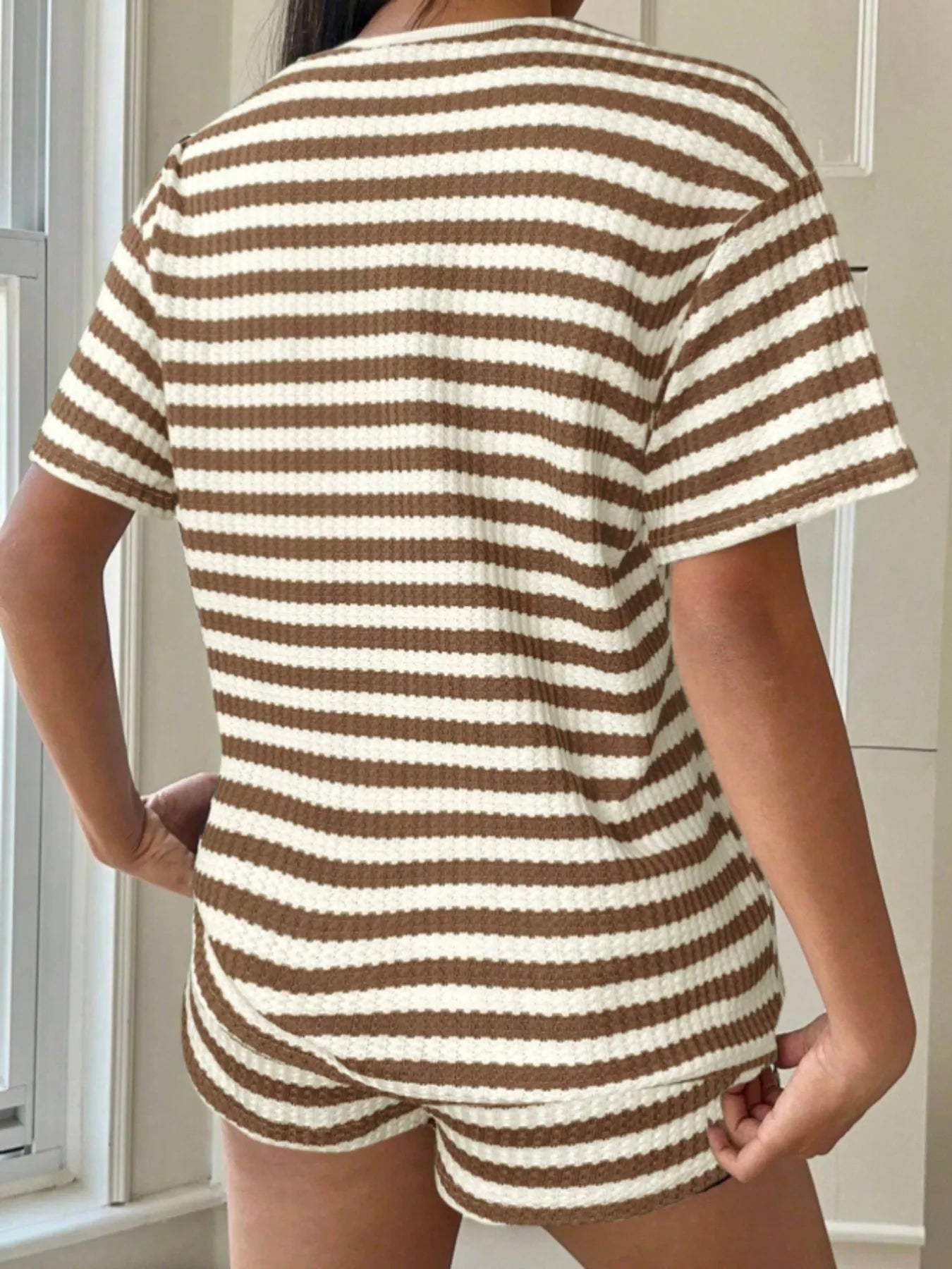 Striped Round Neck Top and Shorts Set New Era Fashion LLc
