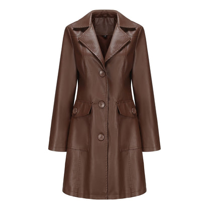 Women’s Long Leather Trench Coat – Fashion Outerwear FitiqueFit