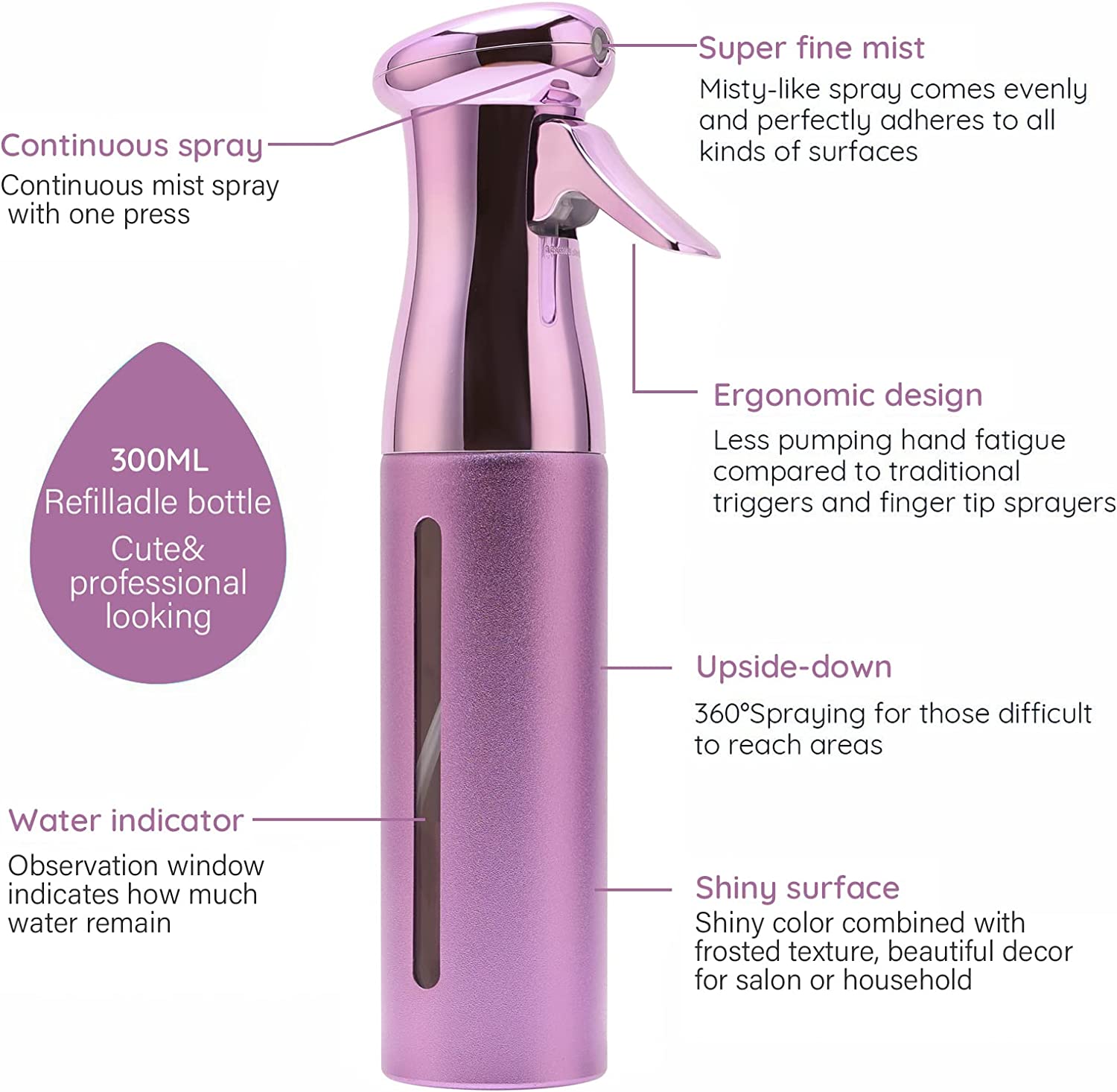 1pcs 300ml Electroplating Continuous Spray Bottle Automatic High-pressure Spray Bottle Hairdressing Alcohol Disinfection Spray Bottle NovaCart
