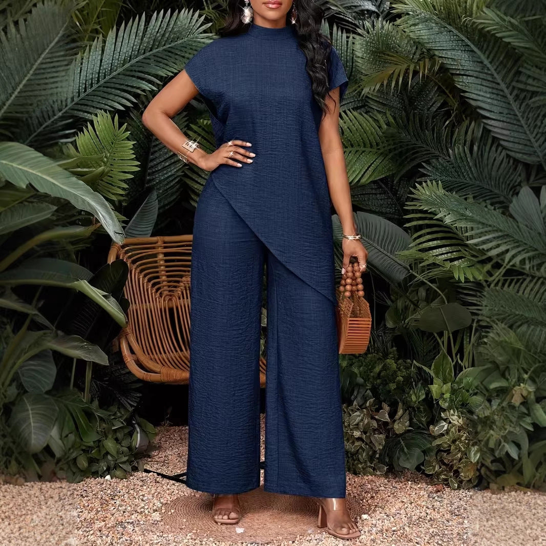 Asymmetrical Sleeveless Top & Pants Set – Women’s Two-Piece FitiqueFit