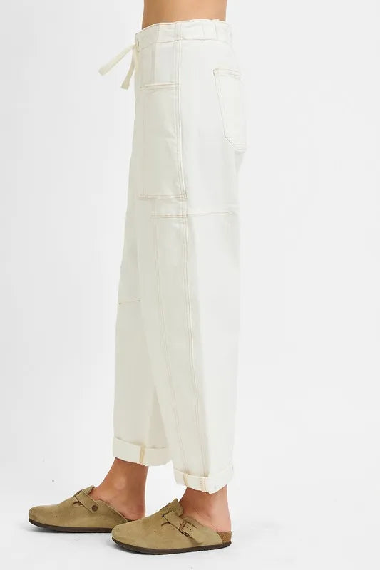RISEN Full Size High Rise Crop Wide Barrel Cargo Pocket Jeans Plus Size Garden Naked Curves