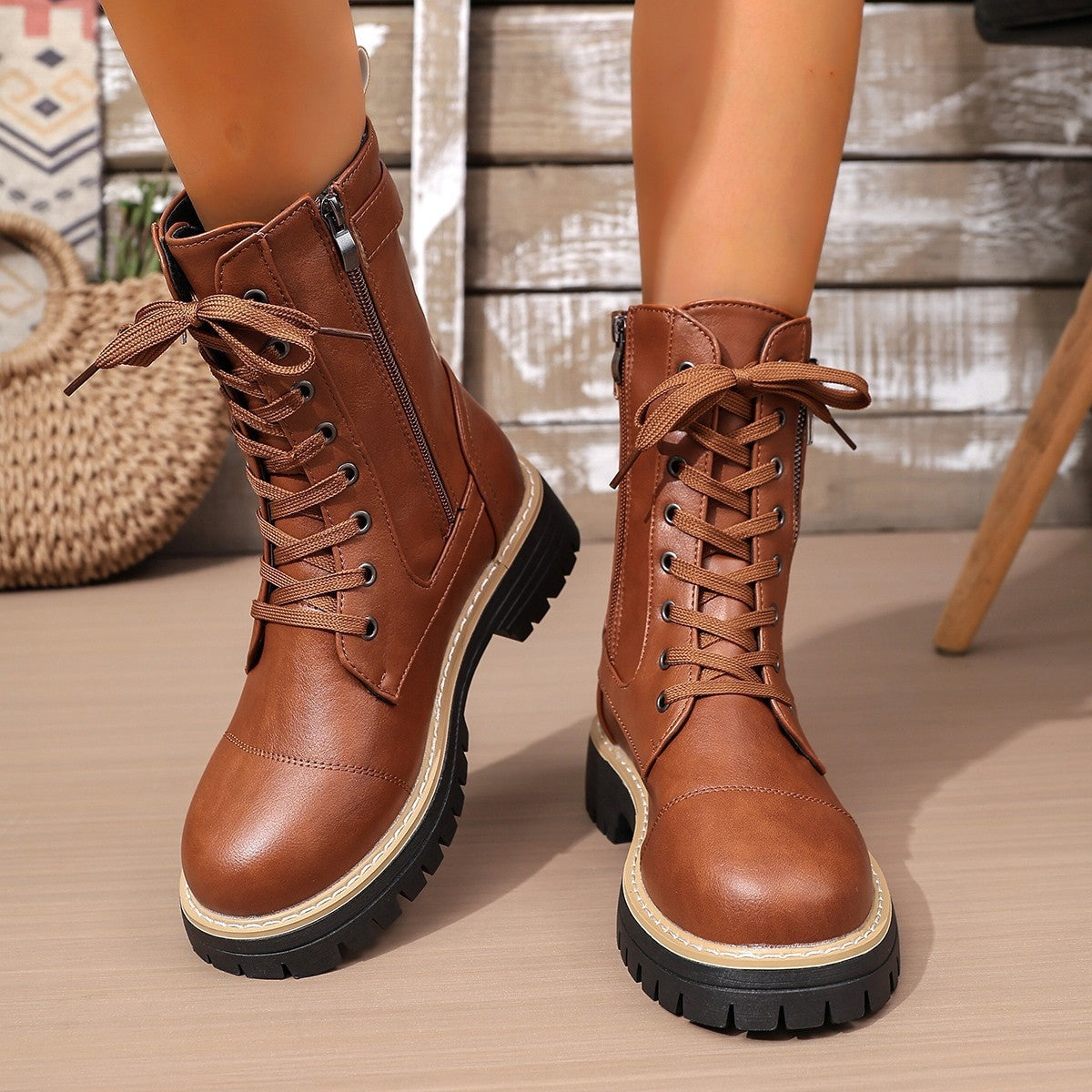 Women’s Solid Color Low Heel Mid Boots — Stylish Everyday Mid Boots FitiqueFit