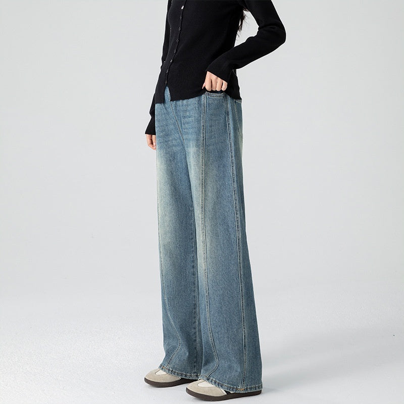 Retro Loose Straight-Leg High-Waist Floor-Length Wide-Leg Maternity Jeans FitiqueFit