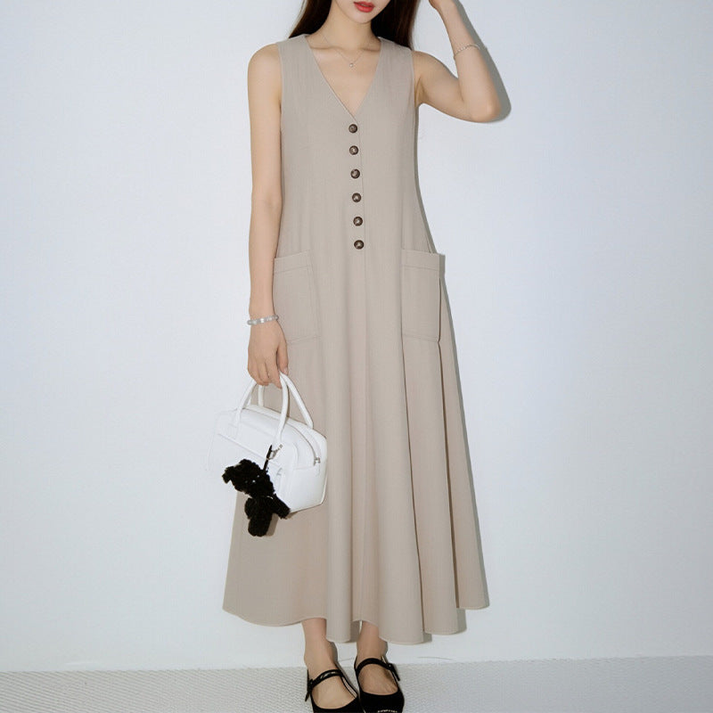 Women's V-Neck Sleeveless Button-Up Pencil Dress FitiqueFit