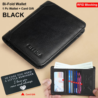 Genuine Leather Men's Wallet/Ultra-Thin Top-Grain Cowhide/Compact Multi-Function ID Credit Card Holder/RFID Blocking/Blessing Card Set/Christmas Valentine's Day Father's Day Gift NovaCart