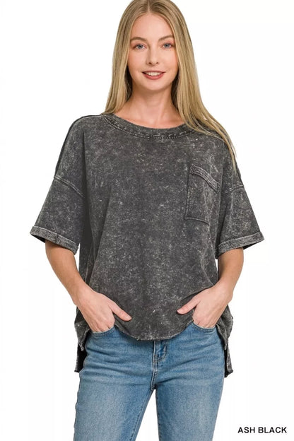 Zenana French Terry Acid Washed Exposed Seam T-shirts New Era Fashion LLc