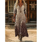 Women's Retro Chic 3D Print V-Neck Long-Sleeve A-Line Dress FitiqueFit