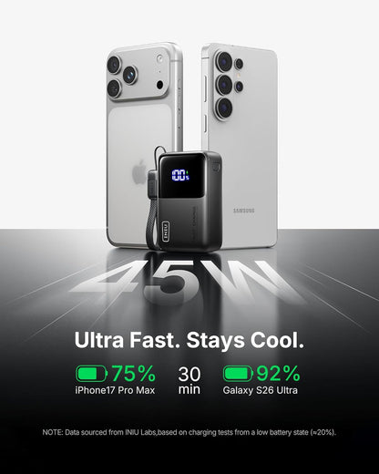 Ultra Mini 10,000mAh Portable Charger with 45W Fast Charging and Detachable Cable - Flight-Safe USB-C Power Bank for Smartphones and Tablets including iPhone, Samsung, Google, and Xiaomi New Era Fashion LLc