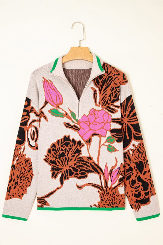 Floral Knit Quarter-Zip Long Sleeve Sweater Shop Style & More | Fresh Looks, Everyday Deals & Free Shipping