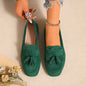 Women's Square Toe Tassel Slip-On Loafers | Suede Flat Casual Shoes FitiqueFit