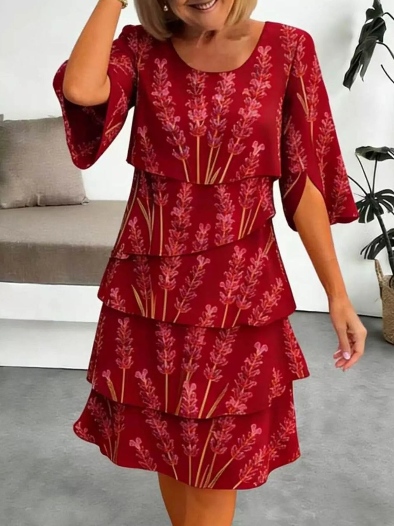Full Size Floral Print Ruffle Hem Dress Plus Size New Era Fashion LLc