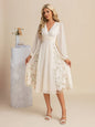 Floral Long Sleeve V-Neck Pleated Midi Dress – High Waist Flared Hem FitiqueFit