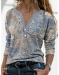 Women's Ethnic Print V-Neck Long Sleeve Loose T-Shirt FitiqueFit