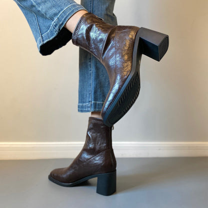Stretch Retro Chunky Heels Commuter Boots — High Heel Style FitiqueFit