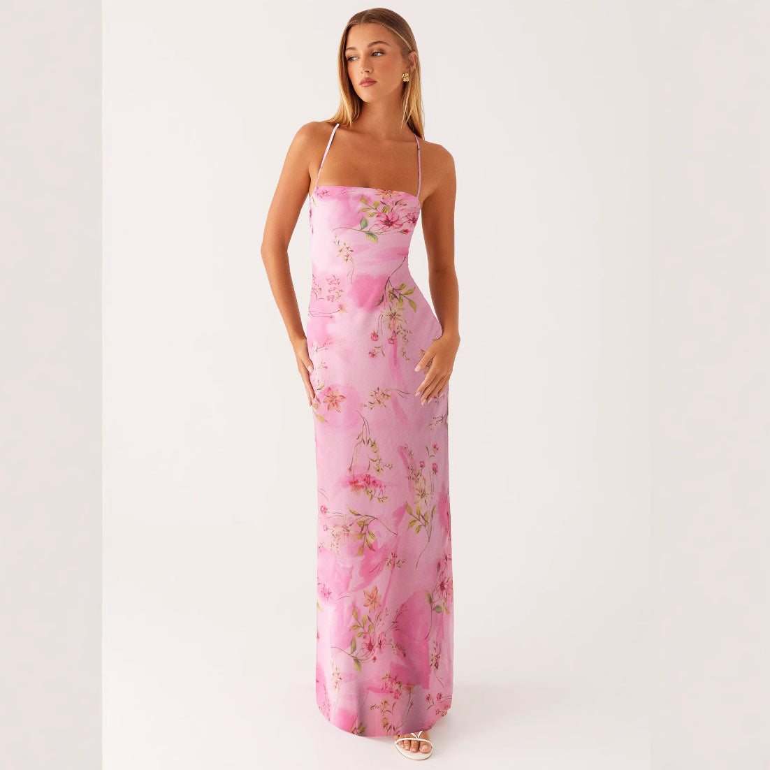 Printed Sleeveless Strap Bodycon Maxi Dress | High Waist FitiqueFit