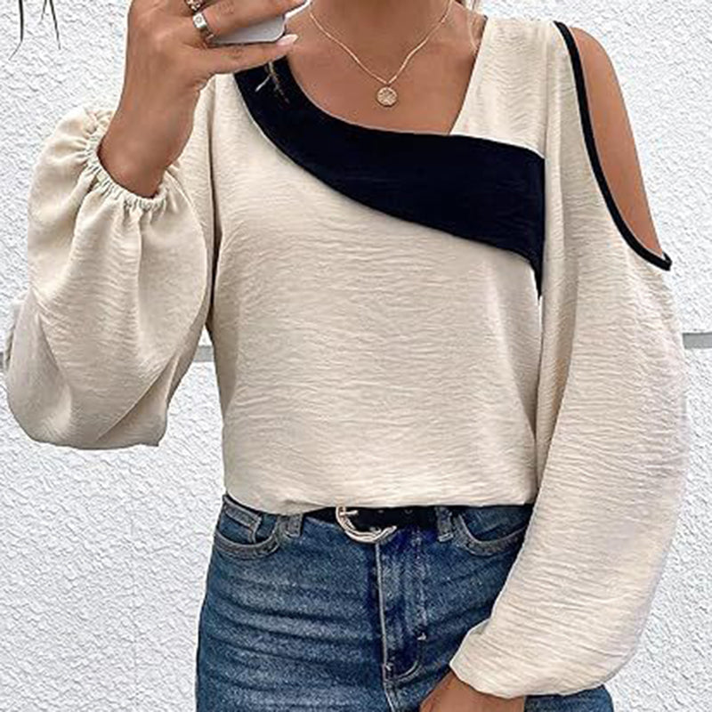 Women's Cold Shoulder Color Block Long Sleeve Tee Shirt Casual Going Out Top See size chart under “more details” The Fashion Celestial