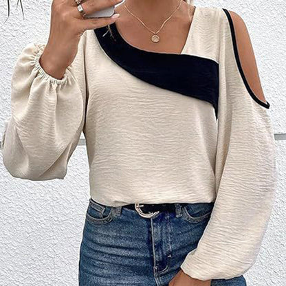 Women's Cold Shoulder Color Block Long Sleeve Tee Shirt Casual Going Out Top See size chart under “more details” The Fashion Celestial
