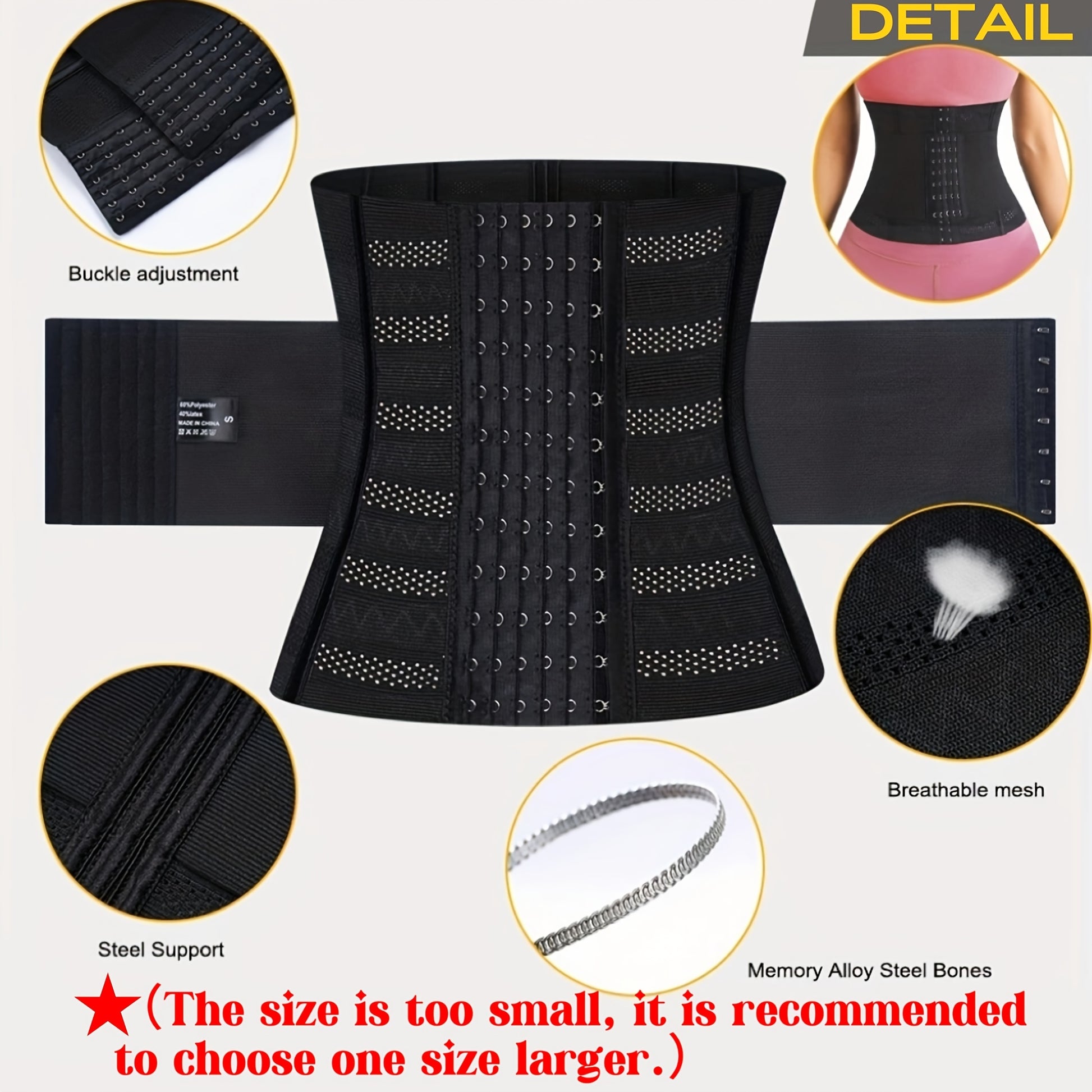 1pc Breathable Polyester Waist Cincher for Women - Medium Control Posture Improvement Shapewear with Adjustable Closure, Knit Fabric Weave, Hand Washable - 1pc NovaCart