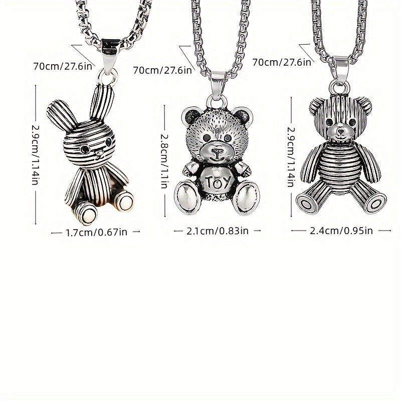 Little Bear Titanium 201 Stainless Steel Necklace Hip-Hop Rabbit Pendant Men's Minimalist Versatile Long Sweater Chain Accessory 27.56inch NovaCart