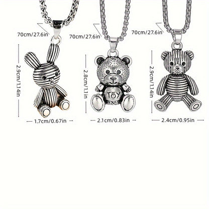 Little Bear Titanium 201 Stainless Steel Necklace Hip-Hop Rabbit Pendant Men's Minimalist Versatile Long Sweater Chain Accessory 27.56inch NovaCart