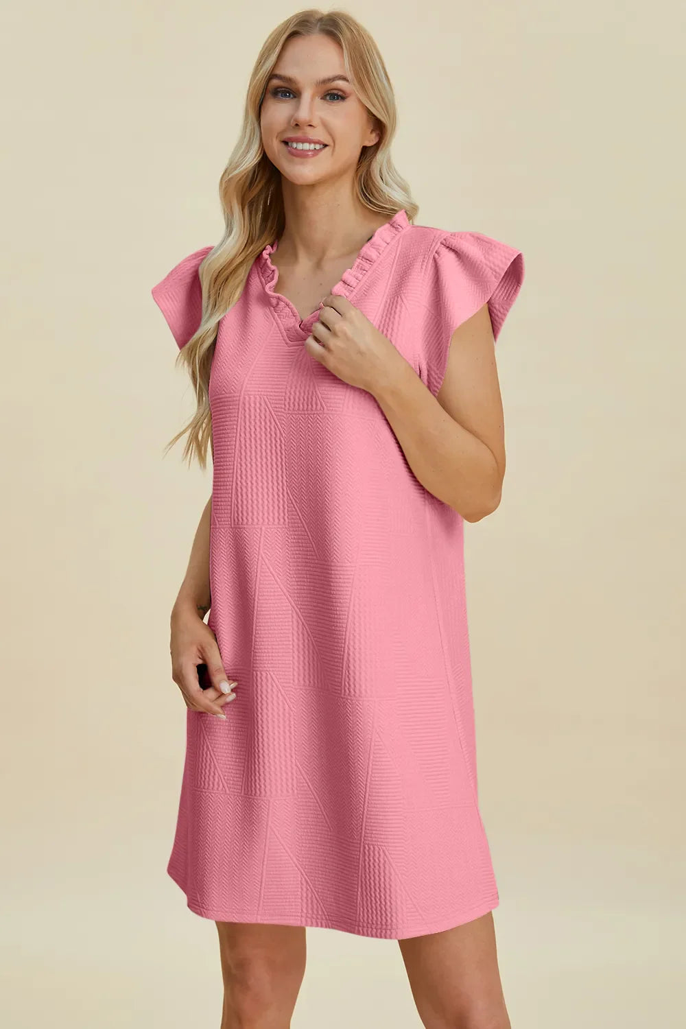 Double Take Full Size Ruffled V-Neck Cap Sleeve Dress West2East Surf