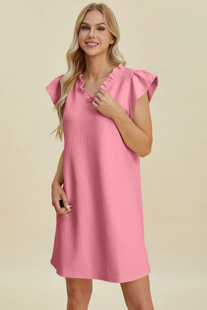 Double Take Full Size Ruffled V-Neck Cap Sleeve Dress West2East Surf
