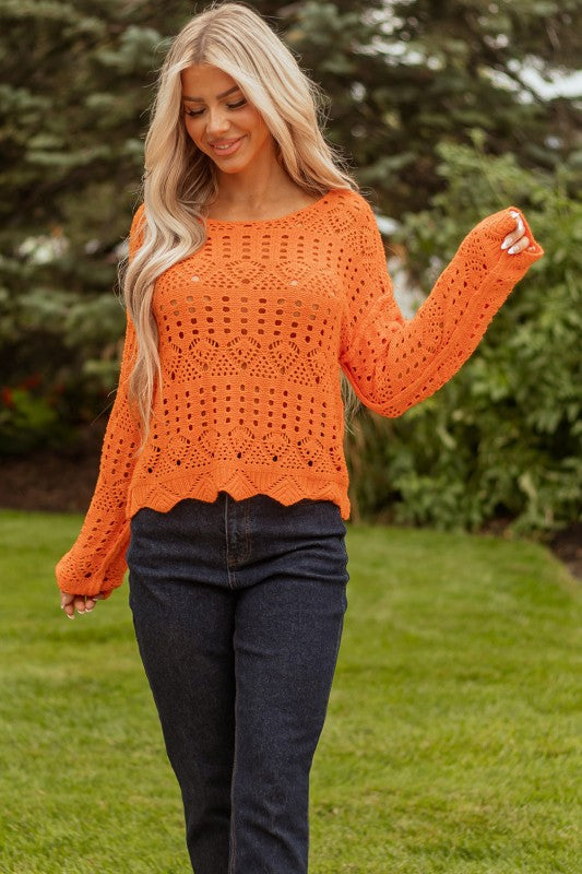 Solid Open Crochet Scallop Edge Sweater Shop Style & More | Fresh Looks, Everyday Deals & Free Shipping