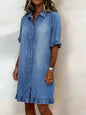 Women's Faux Denim Ruffle-Sleeve Shirt Dress FitiqueFit