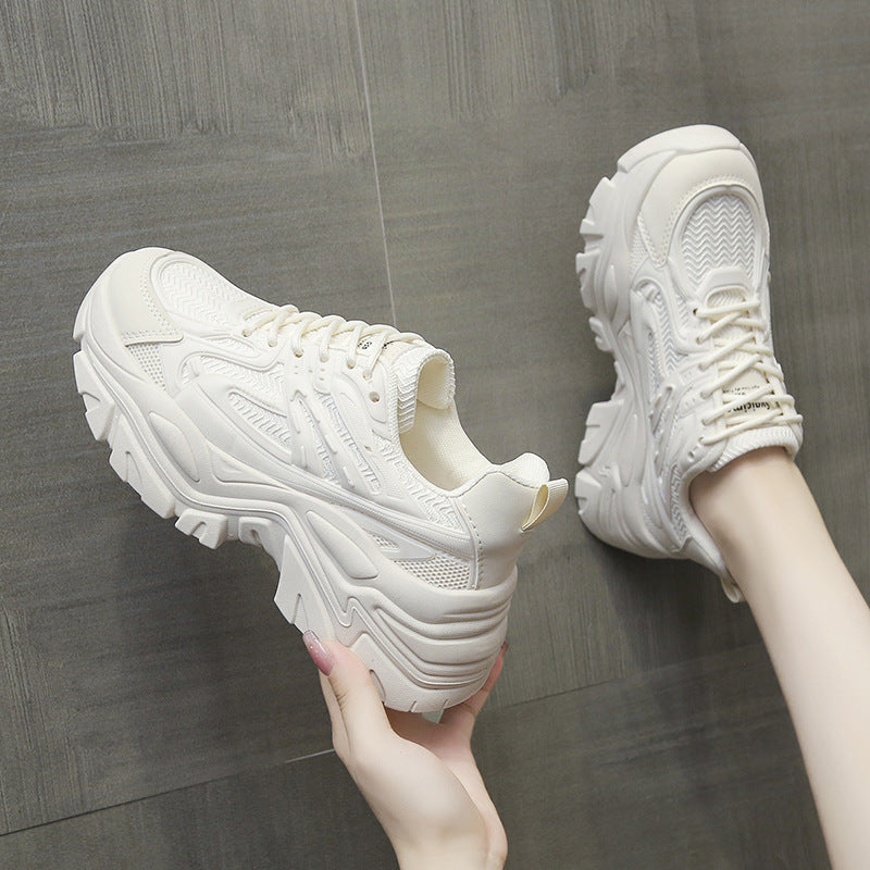 Thick-Bottom Breathable White Shoes for Women — Stylish & Cushioned FitiqueFit