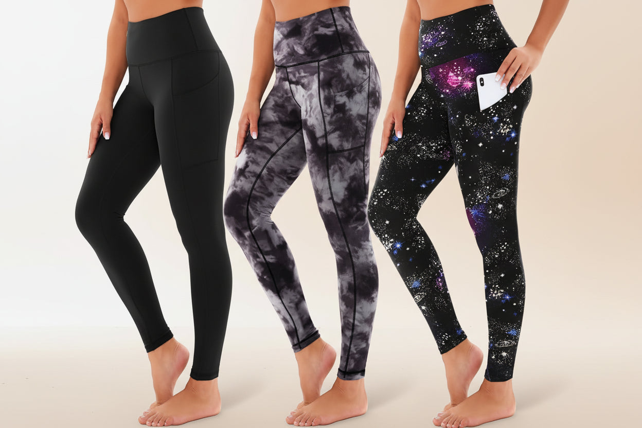 3-Pack High-Waisted Cropped Yoga Pants with Slanted Pockets FitiqueFit