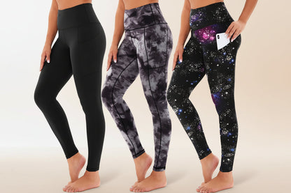 3-Pack High-Waisted Cropped Yoga Pants with Slanted Pockets FitiqueFit